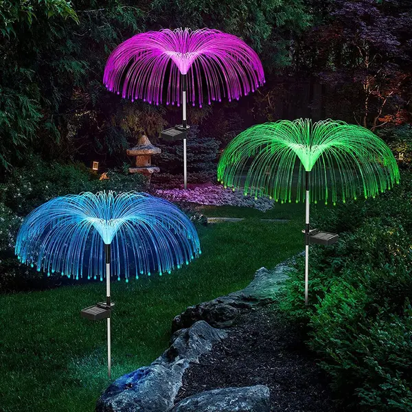 Set 3 x Lampa solara tip meduza, fibra optica LED RGB