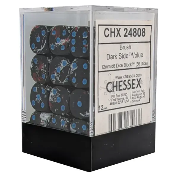 Set 36 Zaruri Chessex Brush d6 Dice 12mm - Dark Side/Albastru