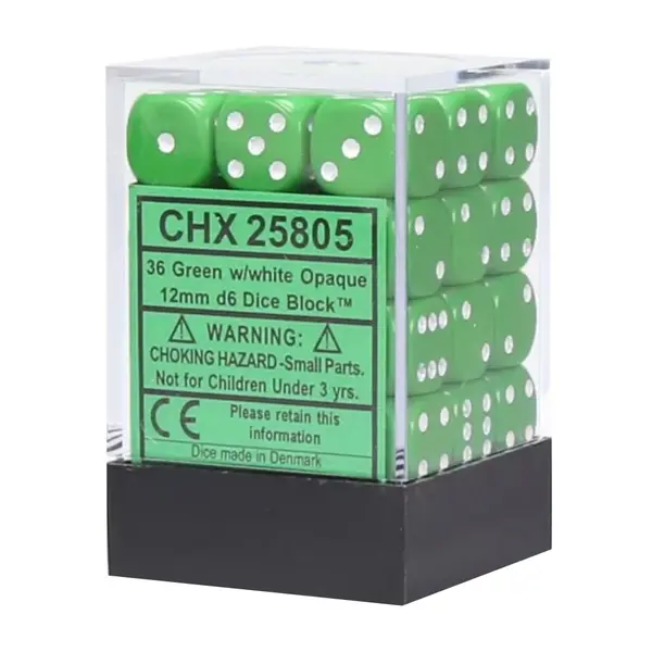 Set 36 Zaruri Chessex Opaque 12mm d6 Dice Block - Verde/Alb