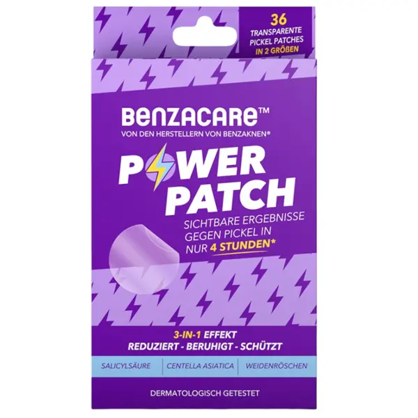 Set 36x Plasturi Anti-Acnee, Galderma, Benzacare, Power Patch, impotriva Cosurilor si Iritatiei Fetei, Ultra-Subtiri, cu Centella Asiatica si Acid Salicilic, 18x 13.5mm, 18x 11mm