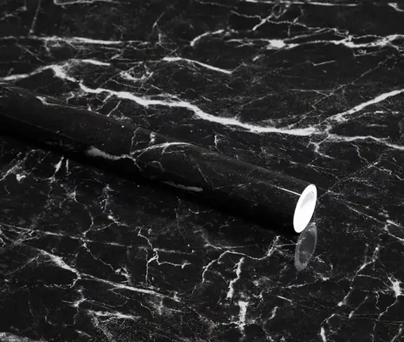 Set 3x Folie Autocolanta Marmura Neagra PVC 60x200 cm Rezistenta la Apa