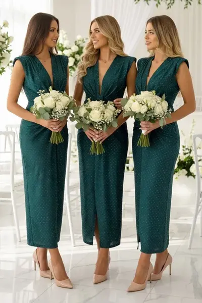 Set 3x Rochie de seara cu decolteu adanc, JHOSY, Verde inchis, Marime S/M