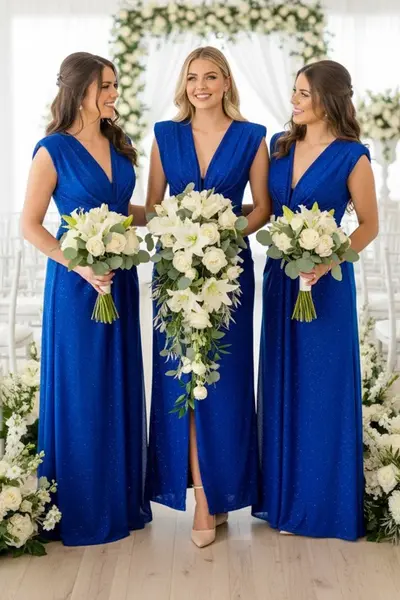 Set 3x Rochie lunga de seara JHOSY, cu paiete, Albastru Royal, Marime S/M