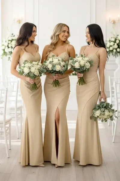 Set 3x Rochie lunga de seara Serelya, cu cristale, AURIU, Marimea M