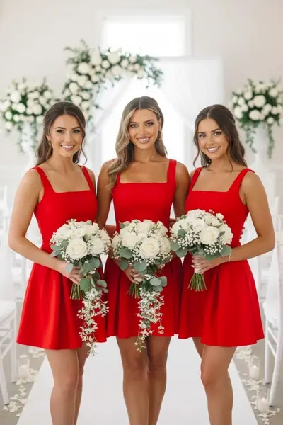 Set 3x Rochie scurta babydoll MARA, cu funda, Rosu, Marime S/M/L
