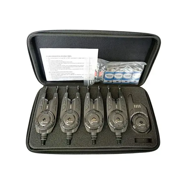 Set 4 avertizori pescuit cu statie Cool Angel 4 culori si geanta protectie 5555