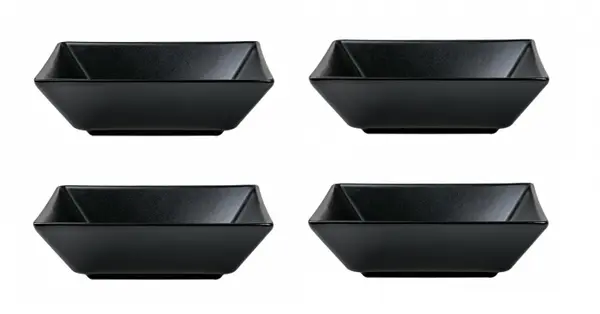 Set 4 boluri patrate pentru servire, Ceramica, Negru,17x17cm, 450 ml