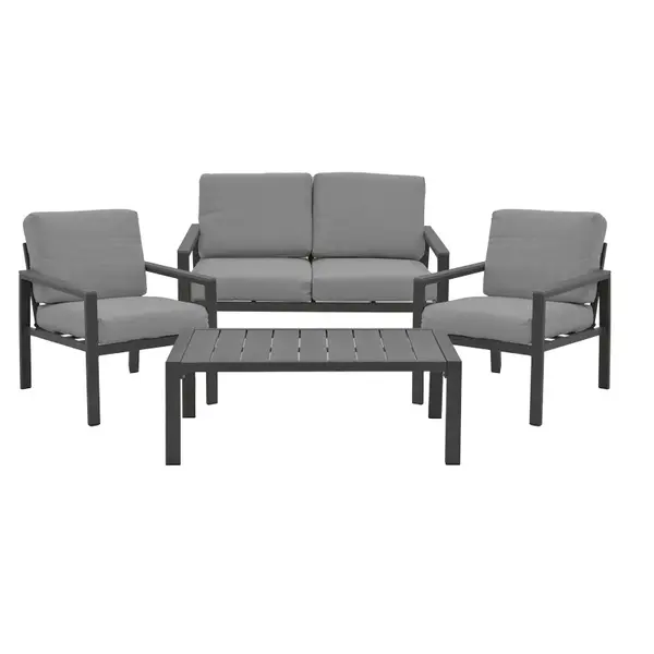 Set 4 buc masa si scaune de gradina Mabudu, Gri, 118x64x100 cm
