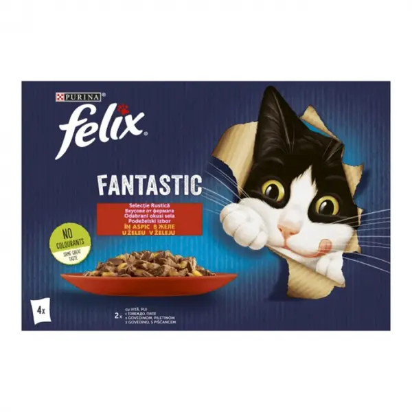 Set 4 buc x 85 gr Hrana umeda pentru pisici Felix Fantastic vita pui
