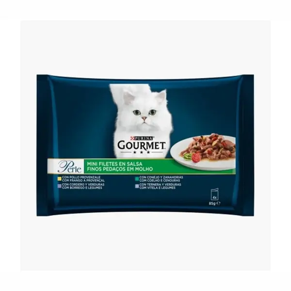 Set 4 buc x 85 gr Hrana umeda pentru pisici Gourmet Perle cu pui vita, curcan miel ,vitel rata, iepure vanat