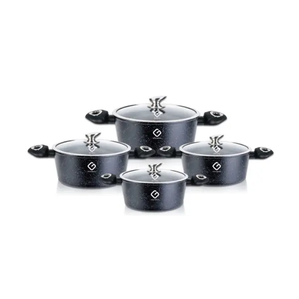 Set 4 Cratite din Aluminiu cu Capace din Sticla, Albastre, Compatibile cu Plita cu Inductie, Grunberg