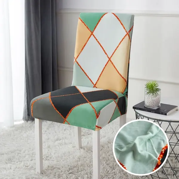 Set 4 huse universale pentru scaun, ELASTICE, Jojo Home, Verde, Bej, Gri, Romburi