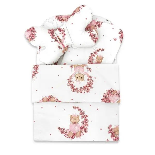 Set 4 in 1 Cosulet bebelus MimiNu, Baby Cocoon 75x55 cm, husa bumbac, din bumbac, cu paturica 50x70 cm si salteluta