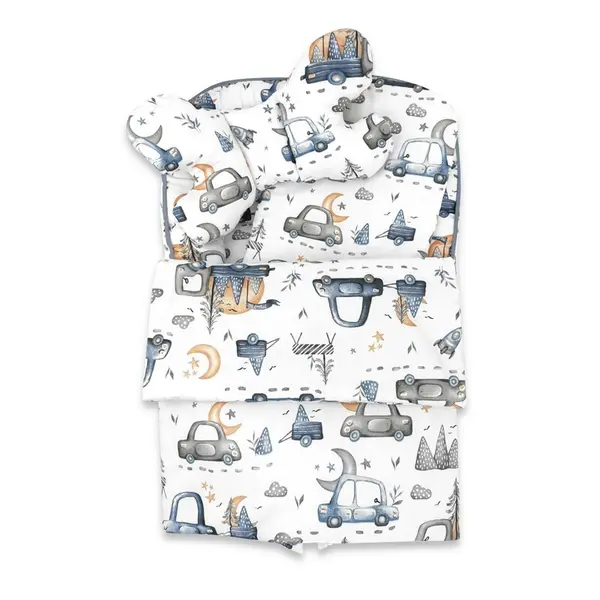 Set 4 in 1 cosulet pentru bebelusi MimiNu Baby Cocoon 75x55 cm Cars Grey