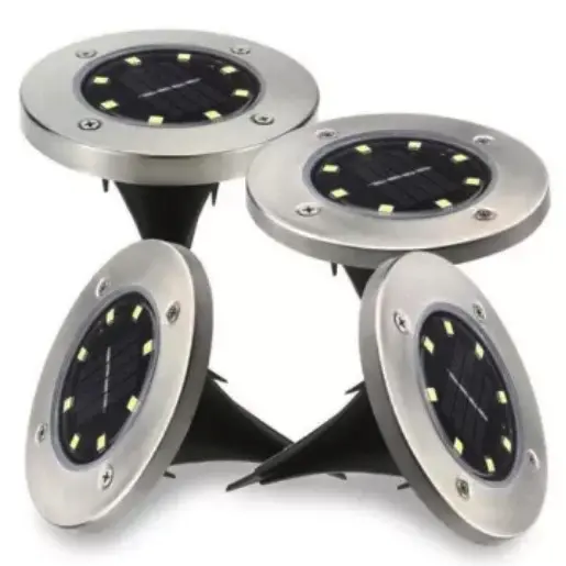 Set 4 Lampi Solare METALICE Argintii Disk Lights pentru gradina AX