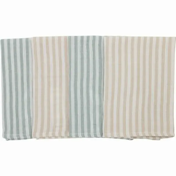 Set 4 lavete, Bubaba, Din muselina, Dimensiune 40x40 cm, Pentru spalarea si ingrijirea fetei si a corpului bebelusului dupa masa sau baita, Green Stripes