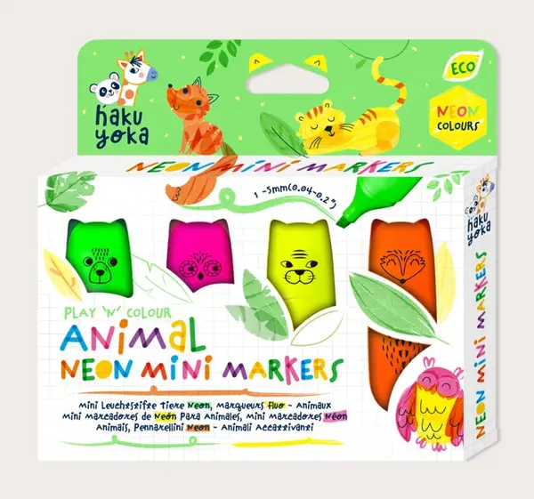 Set 4 Mini Markere Neon - Animale