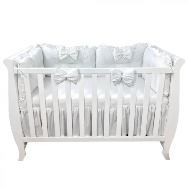 Set 4 perne aparatori super groase albe + cearsaf cu volanas si fundite 120x60 cm alb