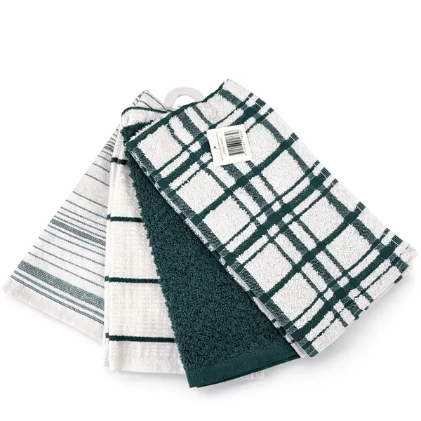 Set 4 prosoape mici pt Bucatarie, 30x55cm, din 100% bumbac pakistanez, 350g, Line, Alb-Verde