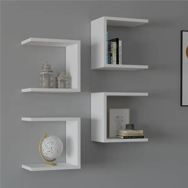 Set 4 rafturi de perete Perari, Alb, 30x19x30 cm