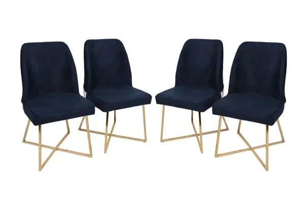 Set 4 scaune MADRID, auriu + albastru inchis, 50x49x90 cm