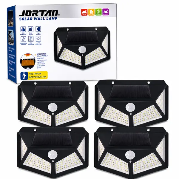 Set 4 x Lampa solara 100 LED Jortan, senzor de miscare