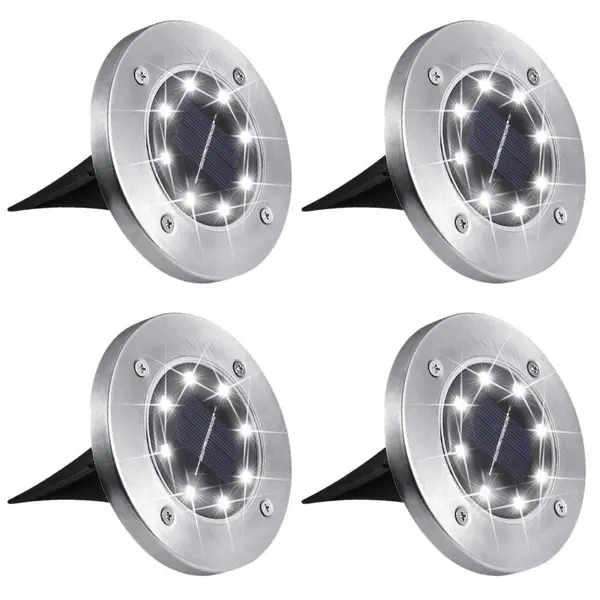 Set 4 x lampa solara cu 8 leduri si senzor de lumina cu fixare in sol