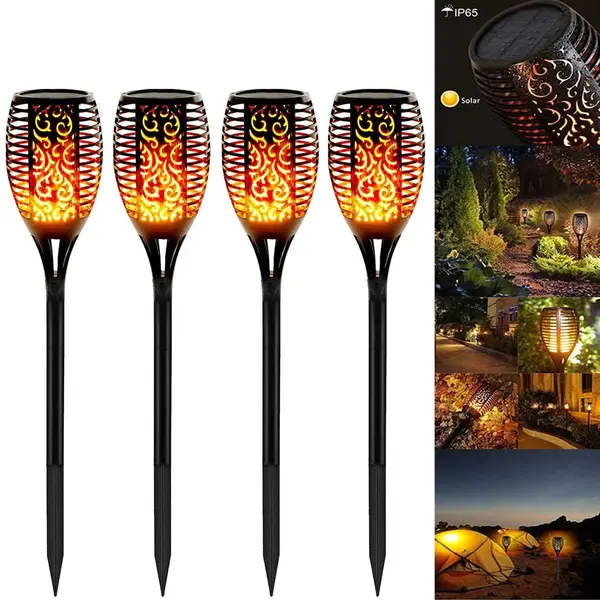 Set 4 x Lampa solara tip torta cu efect flacara, 50 cm