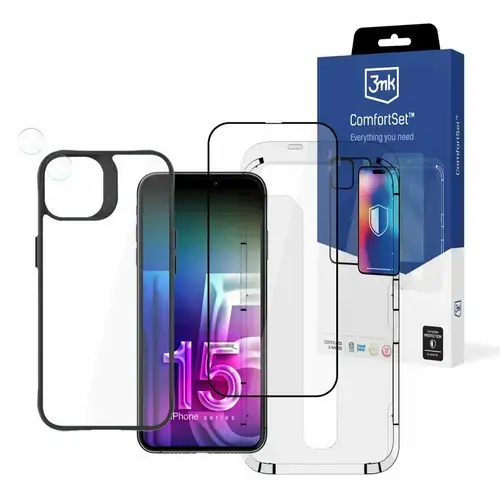 Set 4in1 Husa Armor Case+ Folie Tempered Glass 9H Folie camera Lens Protection Rama profesionala aplicat folie pentru iPhone 15