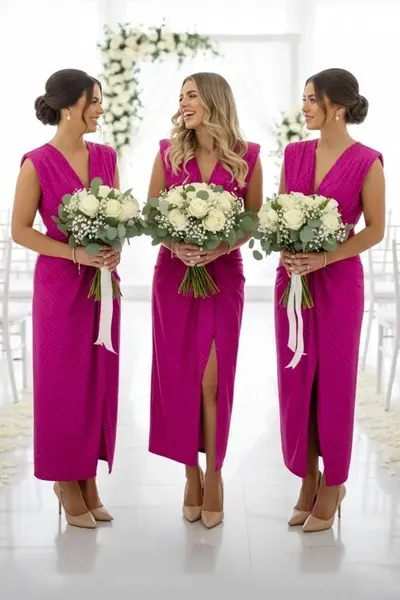 Set 4x Rochie de ocazie cu cristale JHOSY, Fucsia, Marime S/M