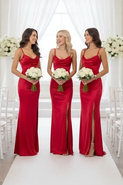 Set 4x Rochie lunga cu corset, Astoria, Rosu, Marime S/M