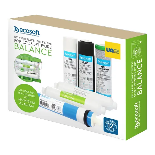 Set 5+1 cartuse, osmoza inversa premium, membrana 75 GPD, remineralizare Ca+Mg, standard 10''