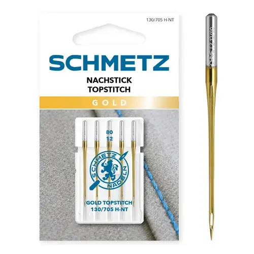 Set 5 ace Gold Topstitch pentru Quilting, finete 80, Schmetz 130/705 H-NT VCS