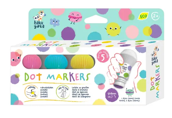 Set 5 carioci lavabile Dot Markers - culori pastel, Haku Yoka