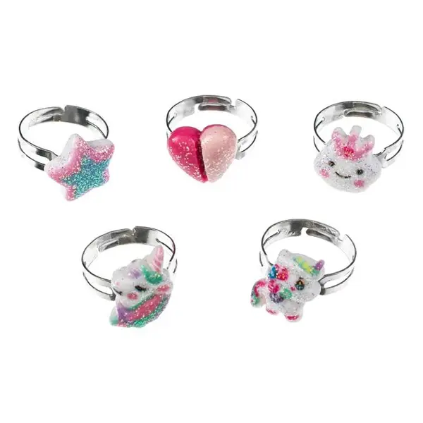 Set 5 inele reglabile glitter pentru fetite,1 cm