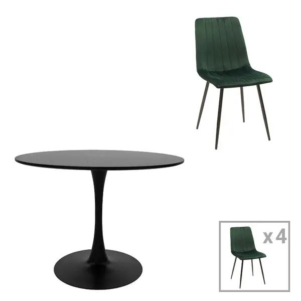 Set 5 masa si scaune Balou-Noor Verde inchis 120x120x86 cm