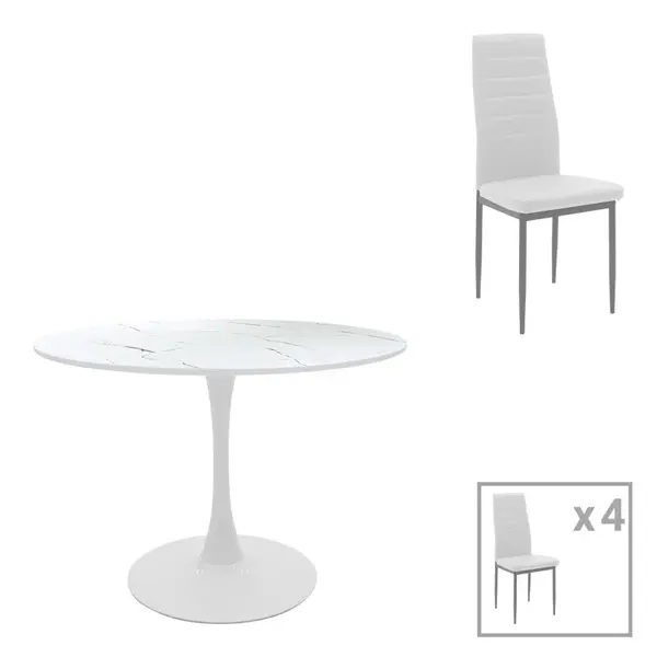 Set 5 masa si scaune Balou-Parker Alb 120x120x98 cm