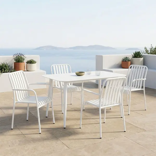 Set 5 masa si scaune gradina, Heven Vista, Alb, 70x120x72 cm