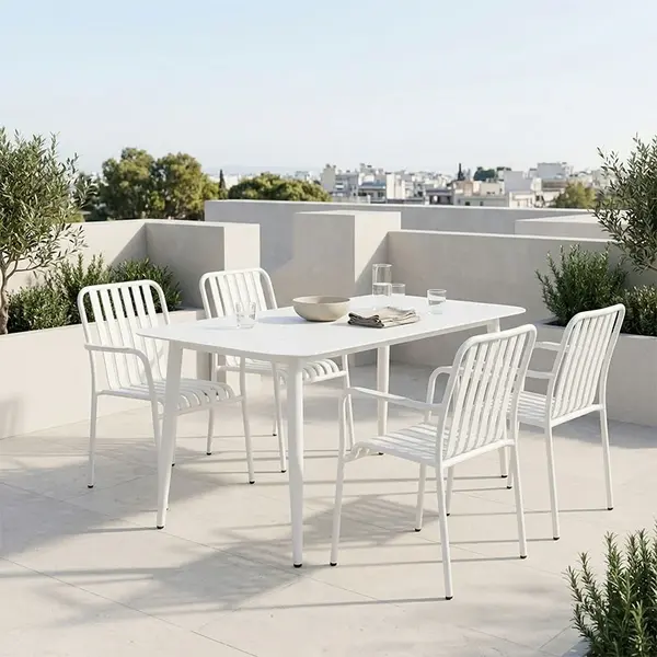 Set 5 masa si scaune gradina, Heven Vista, Alb, 80x150x72 cm
