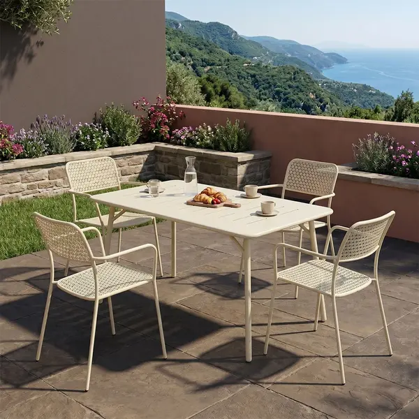 Set 5 masa si scaune gradina, Moraja Federal, Crem, 80x140x72 cm