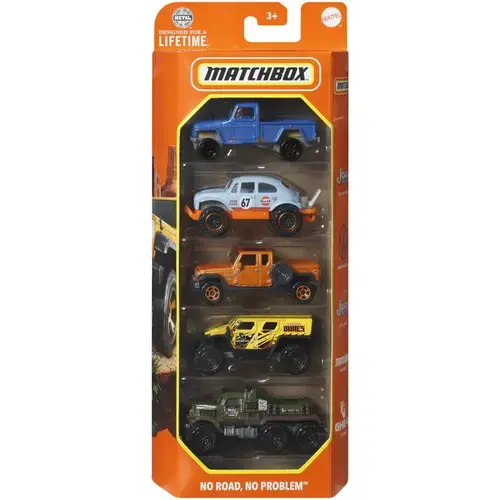 Set 5 masinute Matchbox MBX, No Road No Problem, scara 1:64
