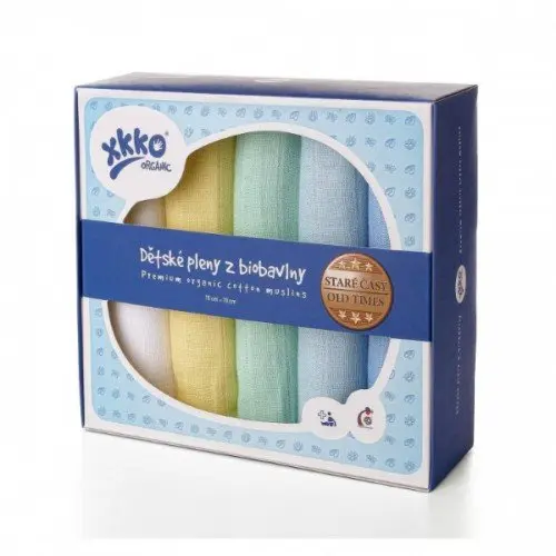 Set 5 museline din bumbac organic 70x70cm Old Times Boys Pastels XKKO