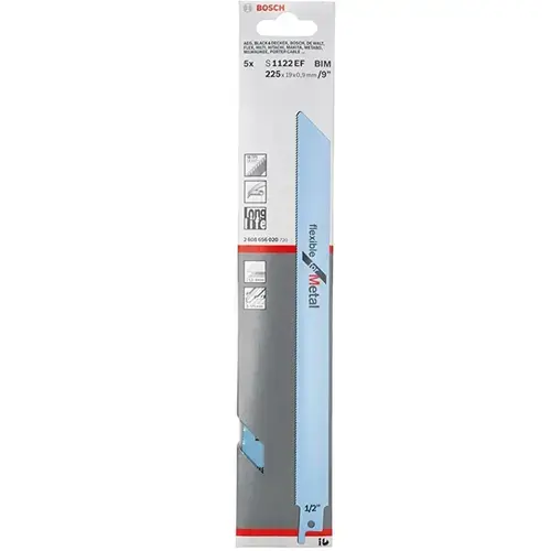 Set 5 panze pentru fierastrau sabie Bosch S1122EF Flexible, pentru metal, 225mm, 18 TPI