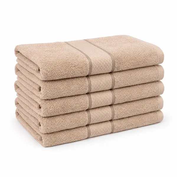 Set 5 prosoape medii 50x90cm, din 100% bumbac pakistanez, 400g, Line, Bej