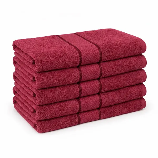 Set 5 prosoape medii 50x90cm, din 100% bumbac pakistanez, 400g, Line, Visiniu