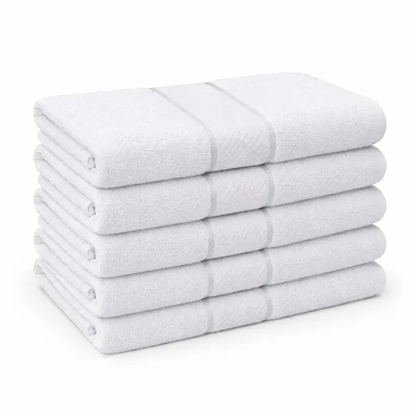 Set 5 prosoape medii 50x90cm, din 100% bumbac pakistanez, 400g, Line, Alb