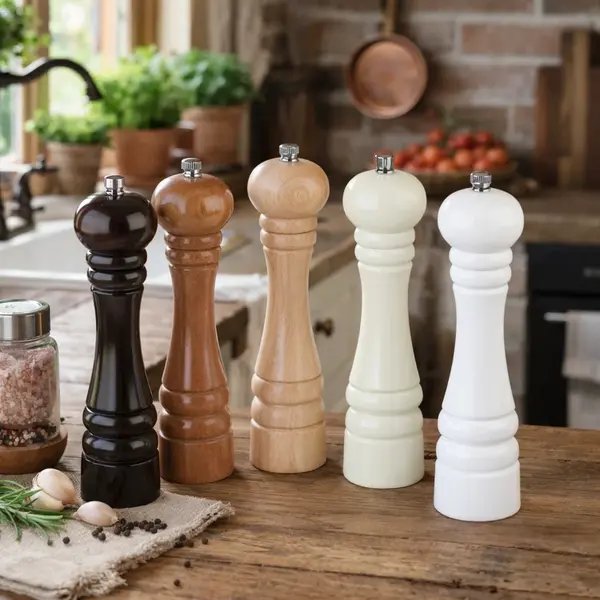 Set 5 rasnite din lemn pentru sare si piper, 25 cm