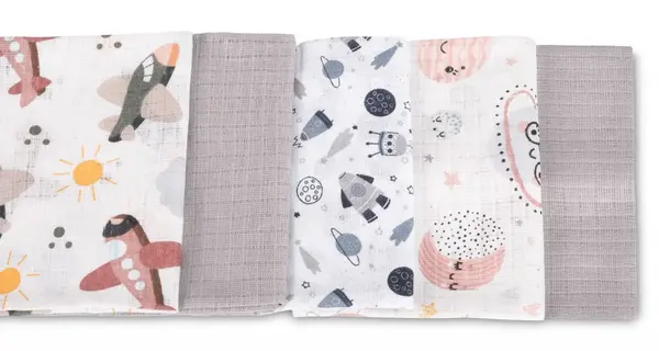 Set 5 scutece multifunctionale Sensillo Cosmos Grey 70x80 cm din muselina 100 bumbac,suprafata texturata,moale si absorbanta