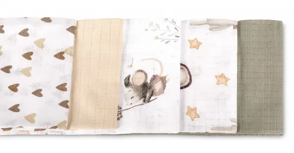Set 5 scutece multifunctionale Sensillo Mouse Beige 70x80 cm din muselina 100 bumbac,suprafata texturata,moale si absorbanta
