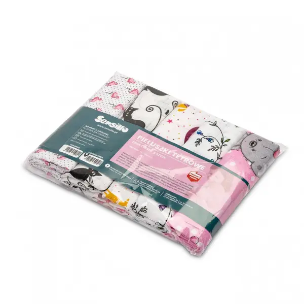 Set 5 scutece tetra Sensillo Girl 70x80 cm,din bumbac ecologic cu imprimeu colorat,absorbante si moi